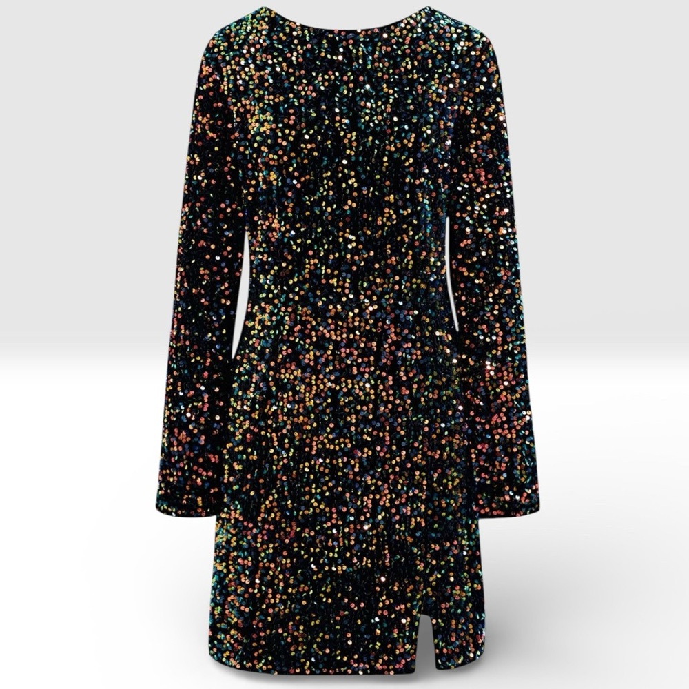 SEQUIN COVER OPEN BACK MINI DRESS IN BLACK
